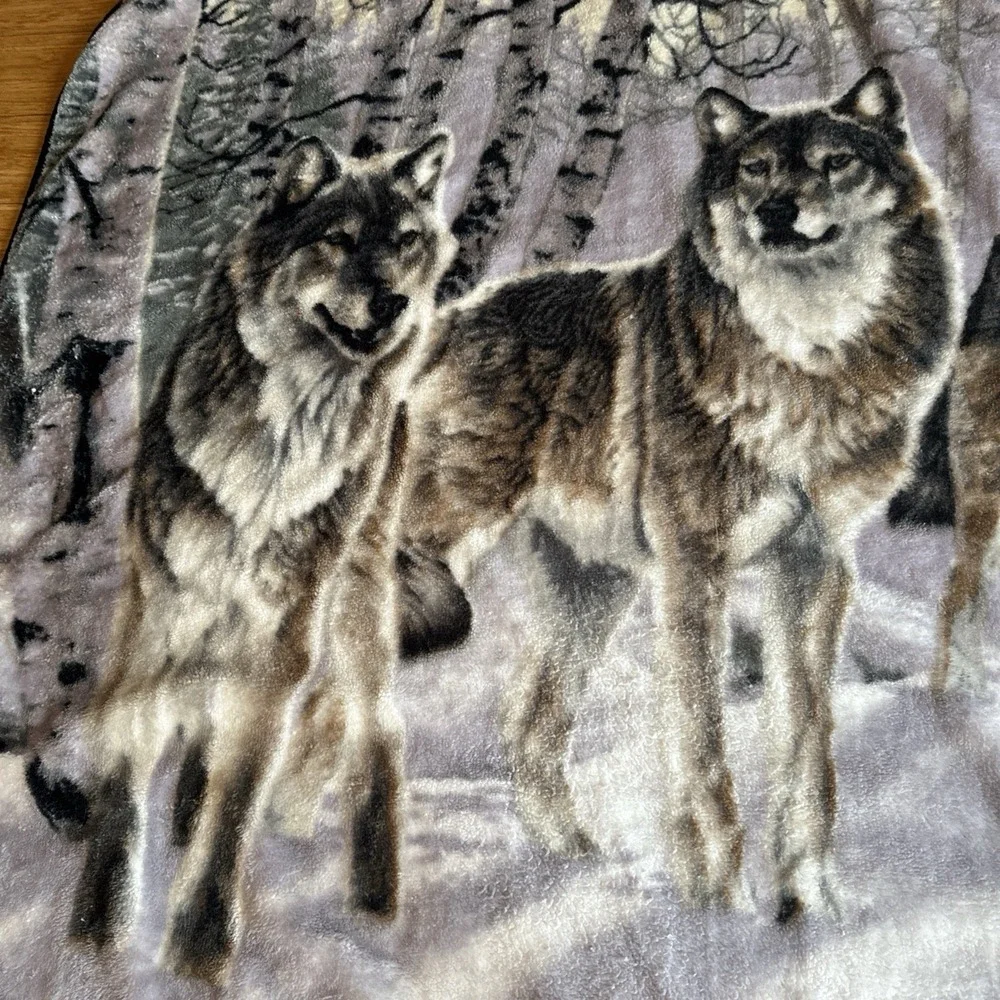 Vintage  AL AGNEW Renegades Wolf Pack Winter Forest Birch Throw Blanket Fleece